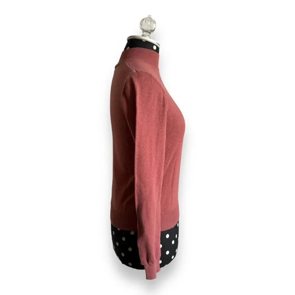 5/$35 Forever 21 Womens Sweater Sz S Dusty Rose Pink Mock Neck Long Sleeve Solid